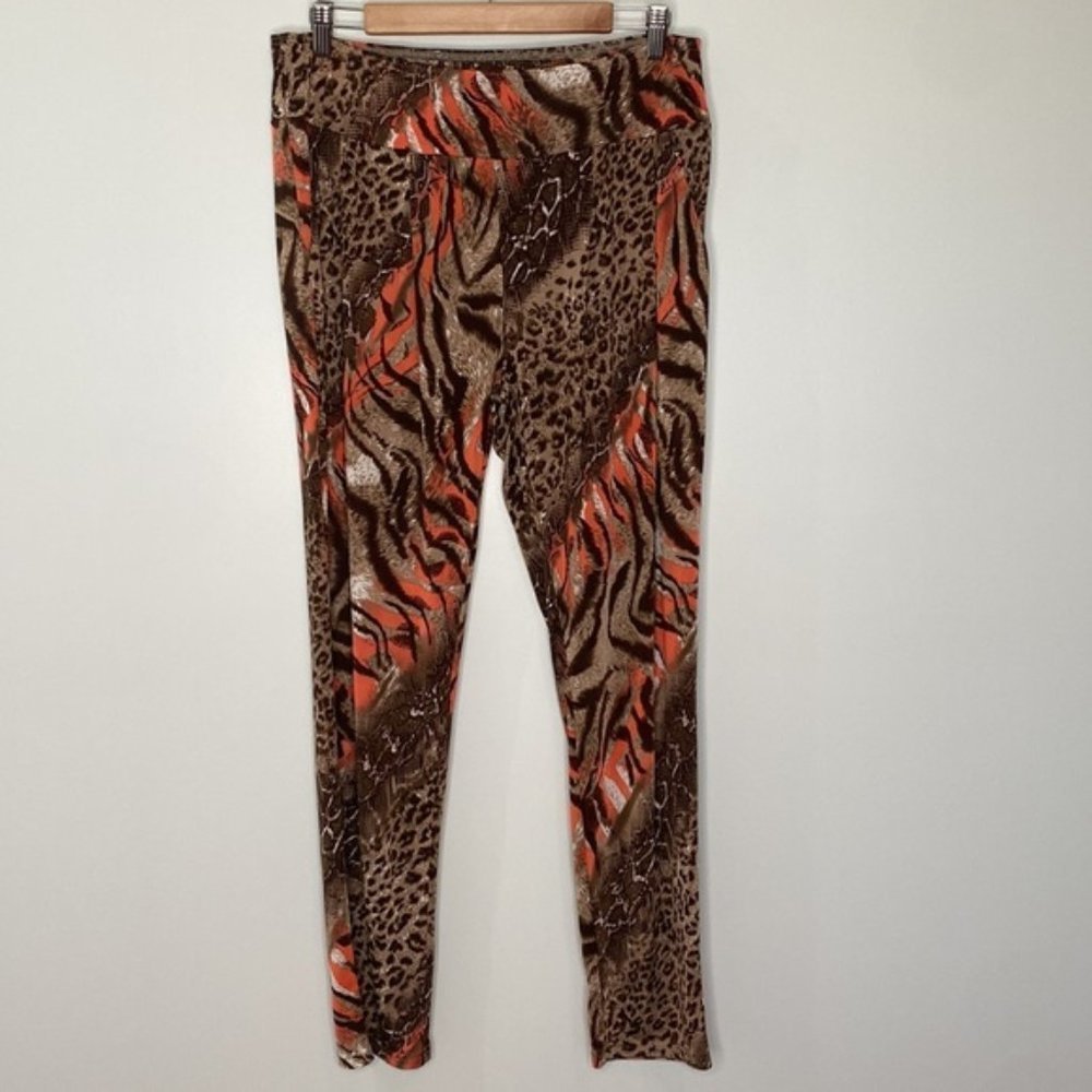 Susha Women Orange Brown Bohemian Animal Print Trouser Pants Size XL